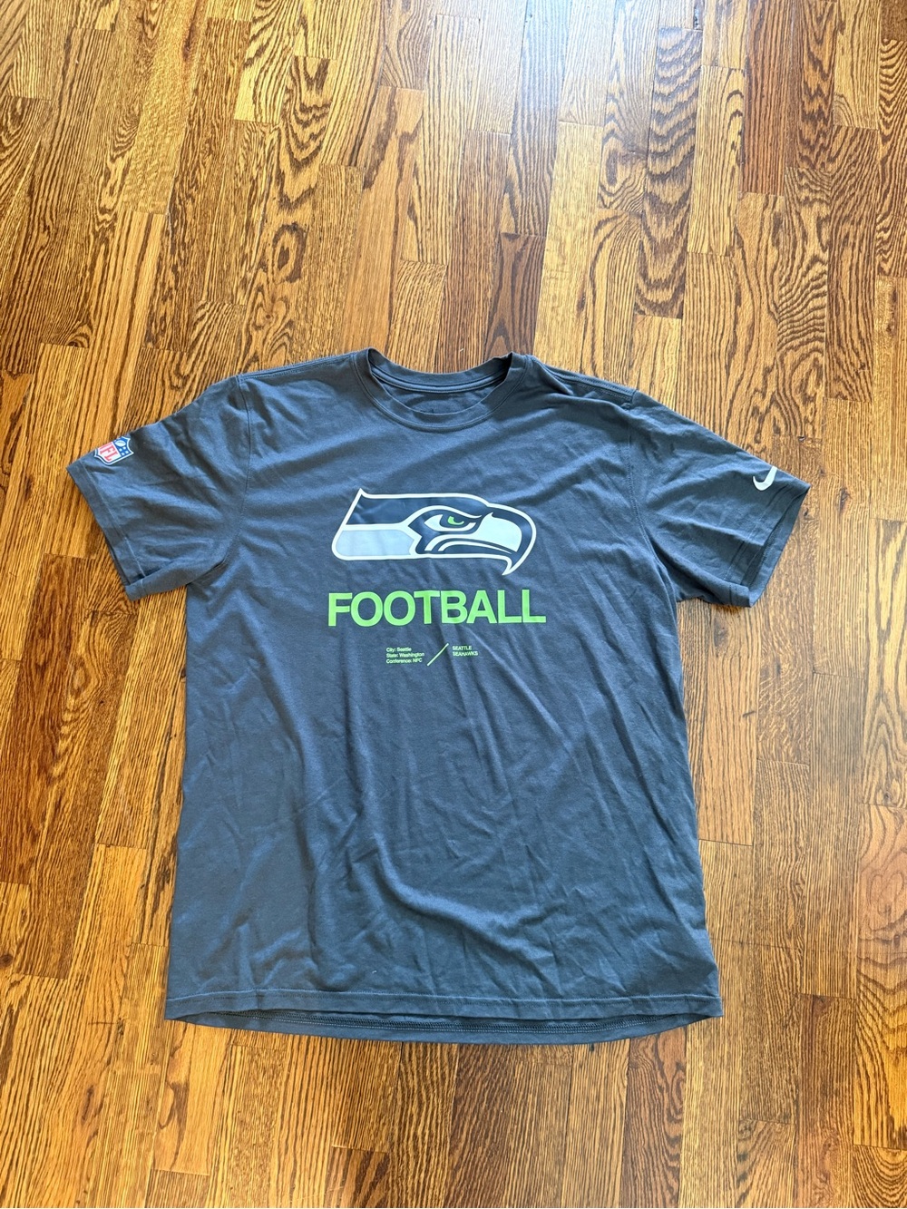Nike Men's Navy Seattle Seahawks Logo Football Tee with Lime Accents